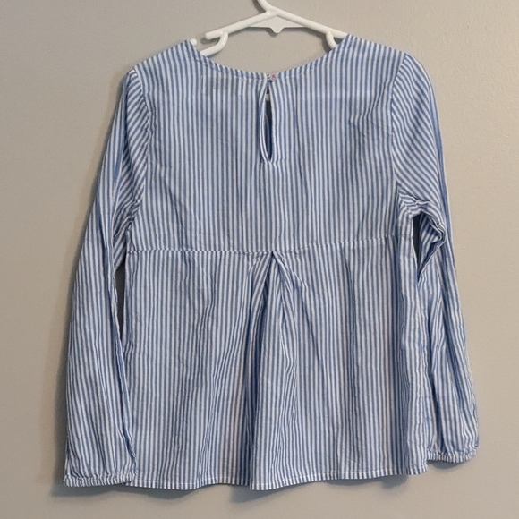 Crown & Ivy Kids Blue White Striped Pink Tassel Shirt Blouse - Size 6 - Picture 3 of 7